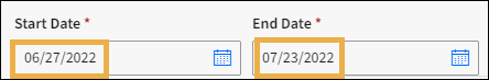 Start and End Dates with yellow highlight boxes around the date fields.